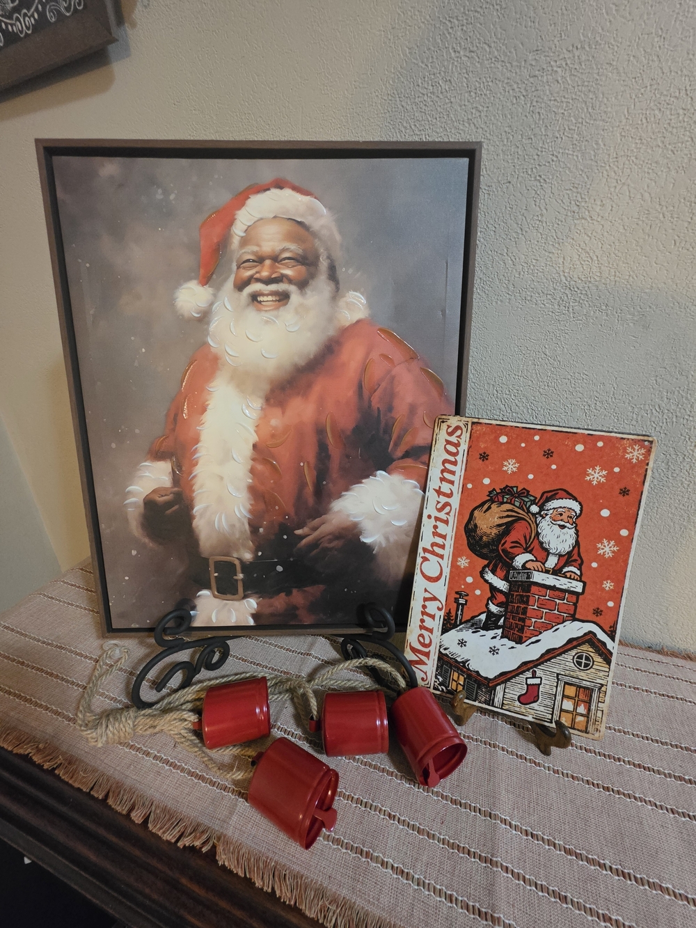 Hobby Lobby Red Santa Portrait and Bell Garland Holiday Decor
